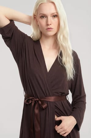Akbeniz Kısa Kimono 3'lü Takım Kahve