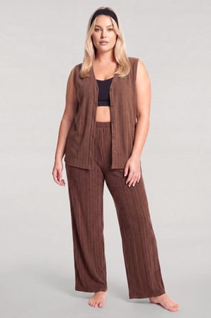 Akbeniz Büyük Beden Yelekli Yazlık Pijama Takımı - Kahverengi