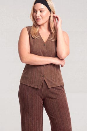 Akbeniz Büyük Beden Yelekli Yazlık Pijama Takımı - Kahverengi