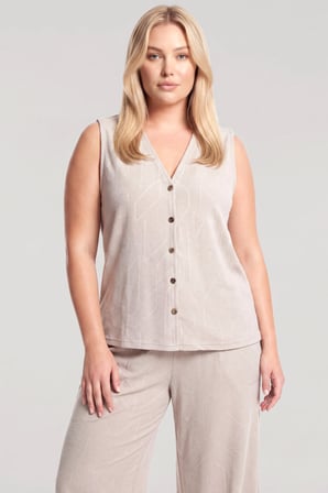 Akbeniz Büyük Beden Yelekli Yazlık Pijama Takımı - BEJ