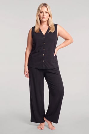 Akbeniz Büyük Beden Yelekli Yazlık Pijama Takımı - Siyah