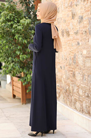 Nisa Fermuarlı Ferace Lacivert