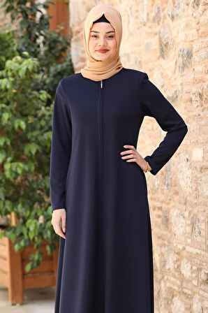 Nisa Fermuarlı Ferace Lacivert