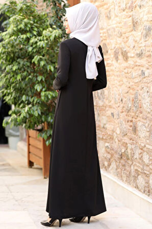 Nisa Fermuarlı Ferace Siyah