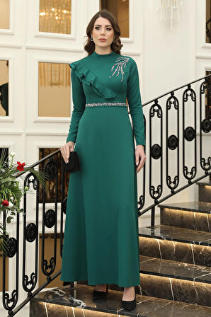 Elif Taşlı Tesettür Elbise Zümrüt