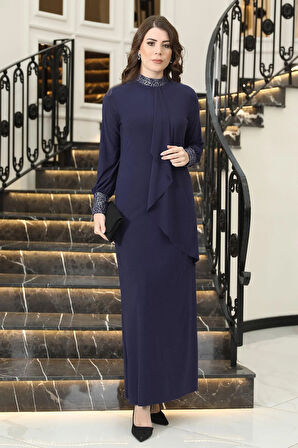 Efsane Tesettür Elbise Lacivert