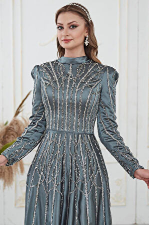 Emma Tesettür Abiye Mavi