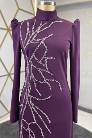 Tuana Tesettür Abiye Mor