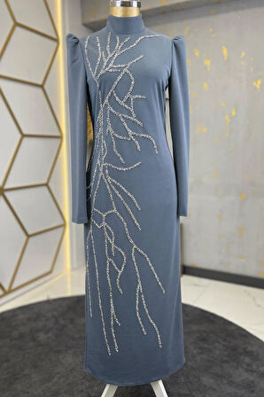 Tuana Tesettür Abiye Gri