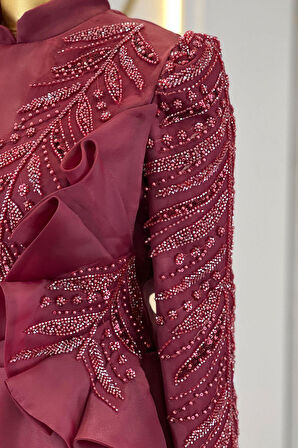 Ela Tesettür Abiye Bordo