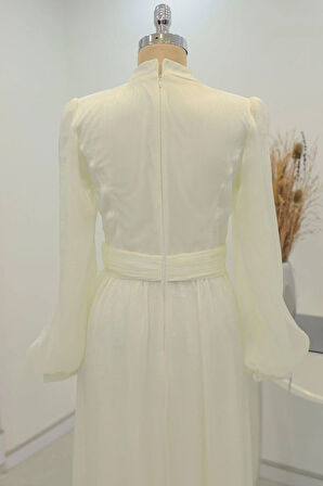 Afra Tesettür Abiye Ekru