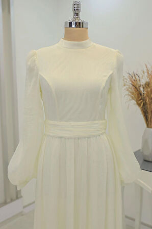 Afra Tesettür Abiye Ekru