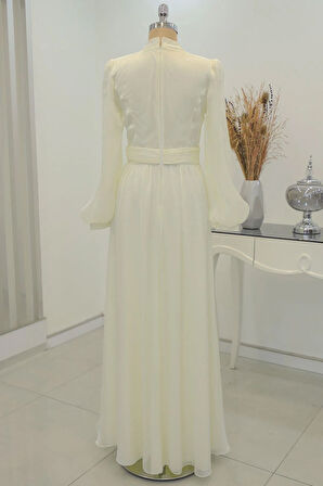 Afra Tesettür Abiye Ekru