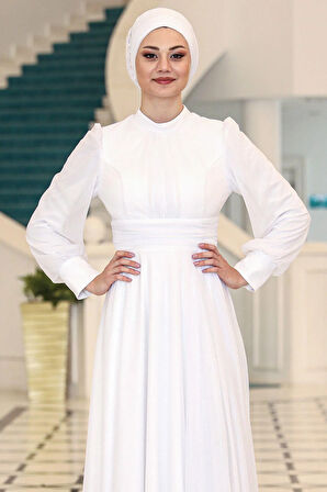 Kübra Tesettür Abiye Beyaz