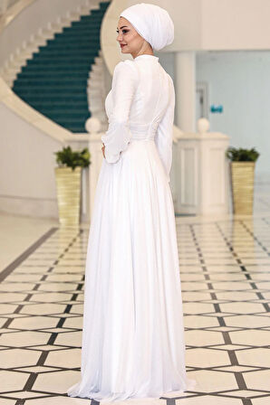 Kübra Tesettür Abiye Beyaz