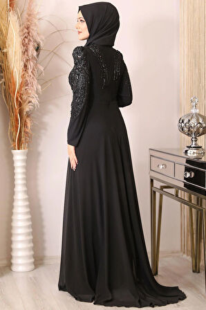 Güneş Boncuk İşlemeli Tesettür Tulum Siyah