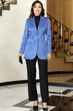 Yaren Astarlı Saten Ceket Mavi