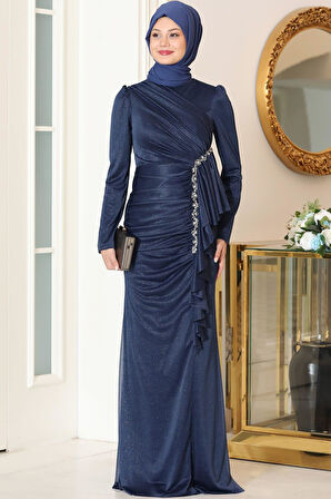 Zühre Tesettür Abiye Lacivert