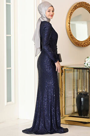 Hüma Tesettür Abiye Lacivert