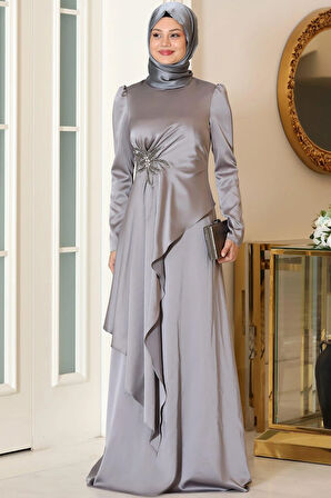 Roza Tesettür Abiye Gri