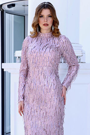 Işıltı Tesettür Abiye Lila