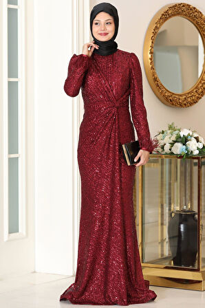 Hüma Tesettür Abiye Bordo