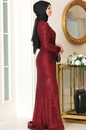 Hüma Tesettür Abiye Bordo
