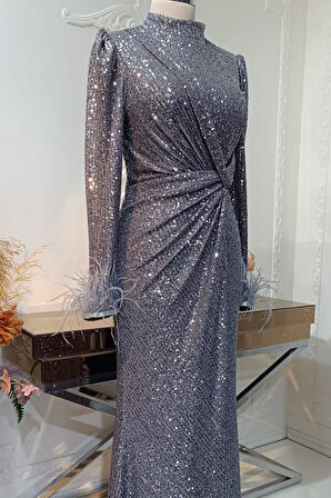 Hüma Tesettür Abiye Gümüş