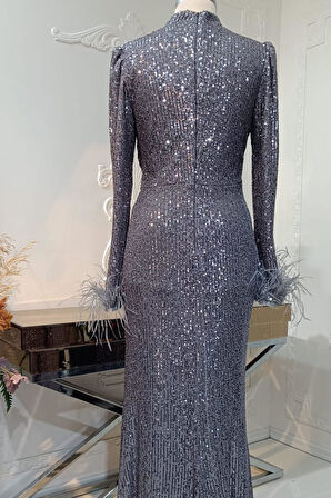 Hüma Tesettür Abiye Gümüş