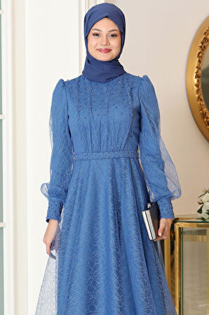 Peri Tesettür Abiye İndigo