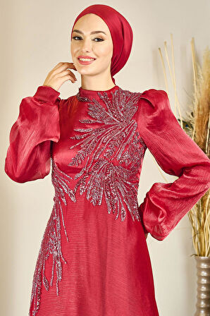 Yağmur Tesettür Abiye Bordo