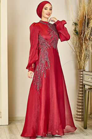 Yağmur Tesettür Abiye Bordo
