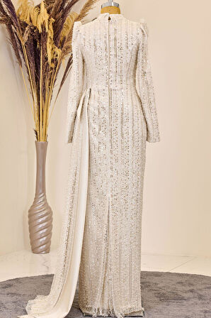 Bergüzar Tesettür Abiye Krem