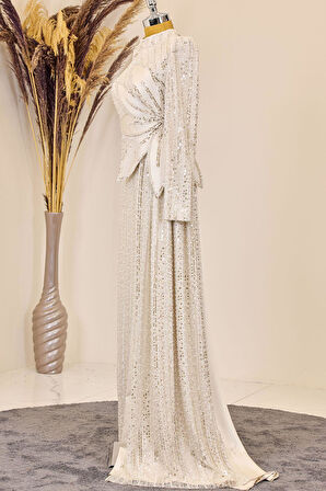 Bergüzar Tesettür Abiye Krem