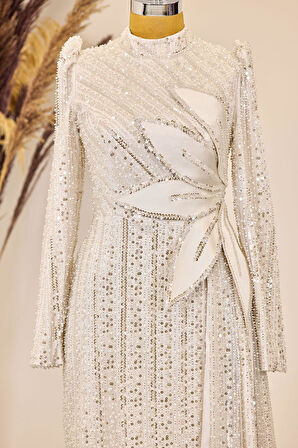 Bergüzar Tesettür Abiye Krem