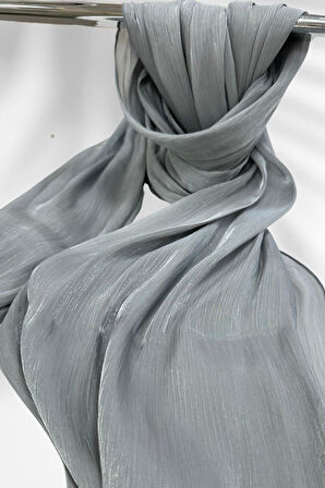 Saten Dokulu Janjan Abiye Şal 75x180cm Gri