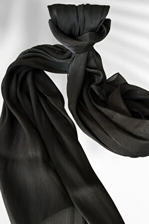 Saten Dokulu Janjan Abiye Şal 75x180cm Siyah