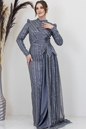 Bergüzar Tesettür Abiye Gri