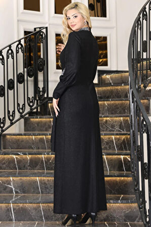 Açelya Sarkaçlı Taşlı Tesettür Abiye Siyah