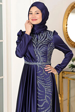 Mihrimah Tesettür Abiye Lacivert