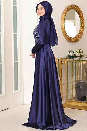 Miray Tesettür Abiye Lacivert