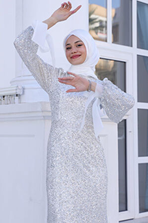 Şimal Tesettür Abiye Beyaz