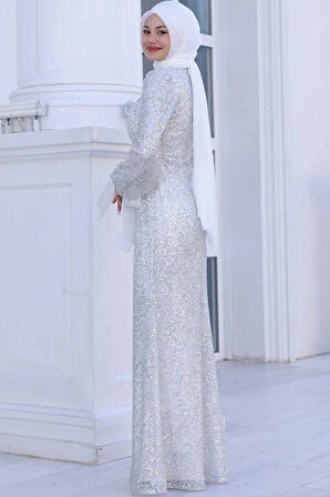 Şimal Tesettür Abiye Beyaz