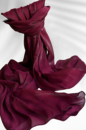 Saten Dokulu Janjan Abiye Şal 75x180cm Bordo
