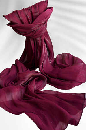 Saten Dokulu Janjan Abiye Şal 75x180cm Bordo