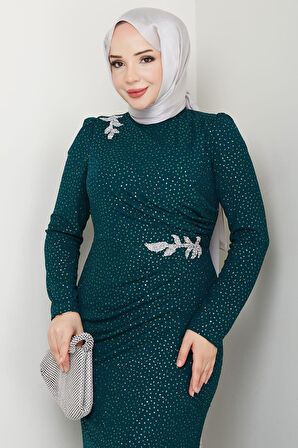 Puantiye Desenli Hayal Tesettür Abiye Zümrüt