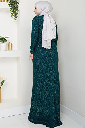 Puantiye Desenli Hayal Tesettür Abiye Zümrüt