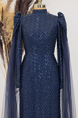 Asil Tesettür Abiye Lacivert