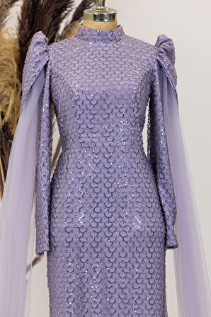 Asil Tesettür Abiye Lila