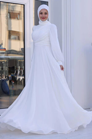 Bahar Tesettür Abiye Ekru